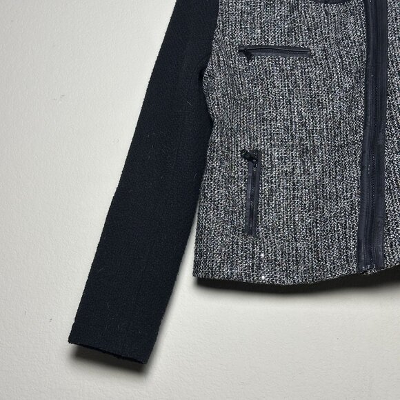 Banana Republic Sweater Women 8 Wool Blend Full Zip Sequined Metallic Black Grey - Picture 10 of 13